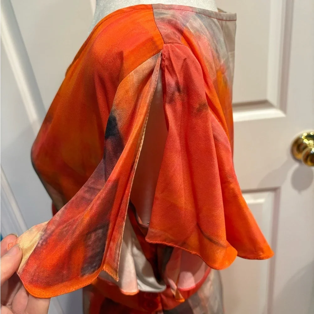 Tracy Reese silk midi dress surplice uneven hem orange sz 4